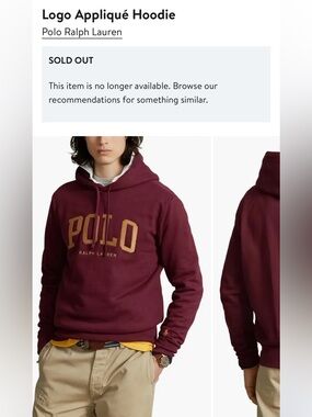 Ralph Lauren Men's Burgundy Hoodie with Gold POLO Logo